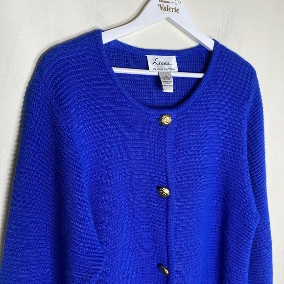 Linea by Louis Blue Acrylic & Wool Long Knit Jacket Oversized Cardigan Medium - Picture 2 of 9